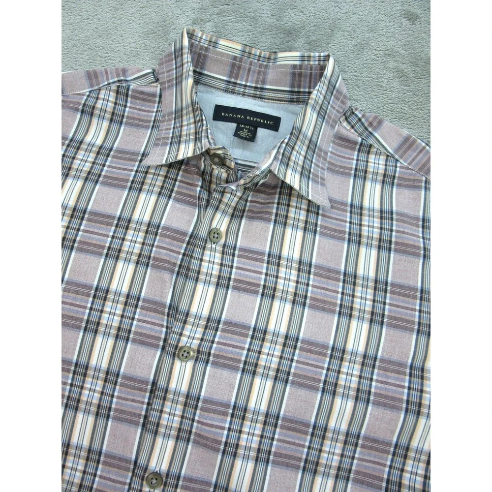 2-pack Banana Republic Shirt Mens Medium 15-15.5 Long Slv Blue Red Plaid Striped